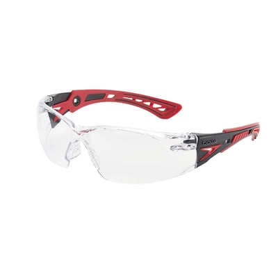 Bolle Rush+ 1662301 Safety Glasses - Black/Red Temple - Platinum Coating - Anti-Scratch/Anti-Fog - Clear Lens