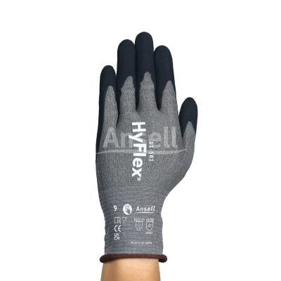 Ansell HyFlex® 11-581 Cut Resistant Gloves - Cut F - 21 Gauge Intercept - Nitrile Palm - Touchscreen - Silicone/Latex Free/AS - Black/Grey - 6