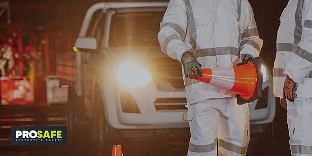 PROSAFE Traffic Cones and Bollards at night time