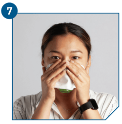 Face Fit Check — every time before entering the hazardous area. Cover front of the respirator with both hands taking care not to disturb its fit. When using a valved respirator, inhale sharply. The respirator should collapse slightly indicating a proper seal has been obtained. Then work may proceed.