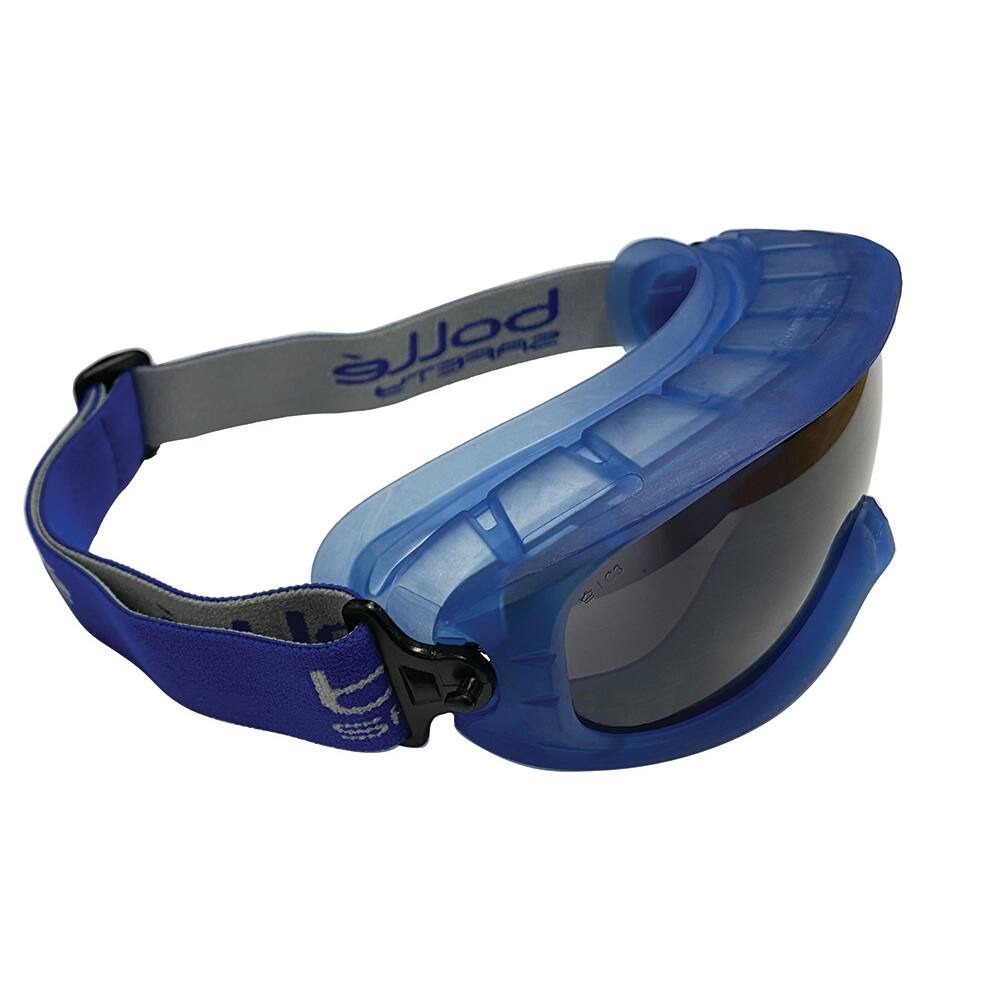 Bolle Atom PSGATOM-514 Safety Goggles - Blue Frame - Top Vented Closed - Anti-Fog/Anti-Scratch Coating - Smoke Lens