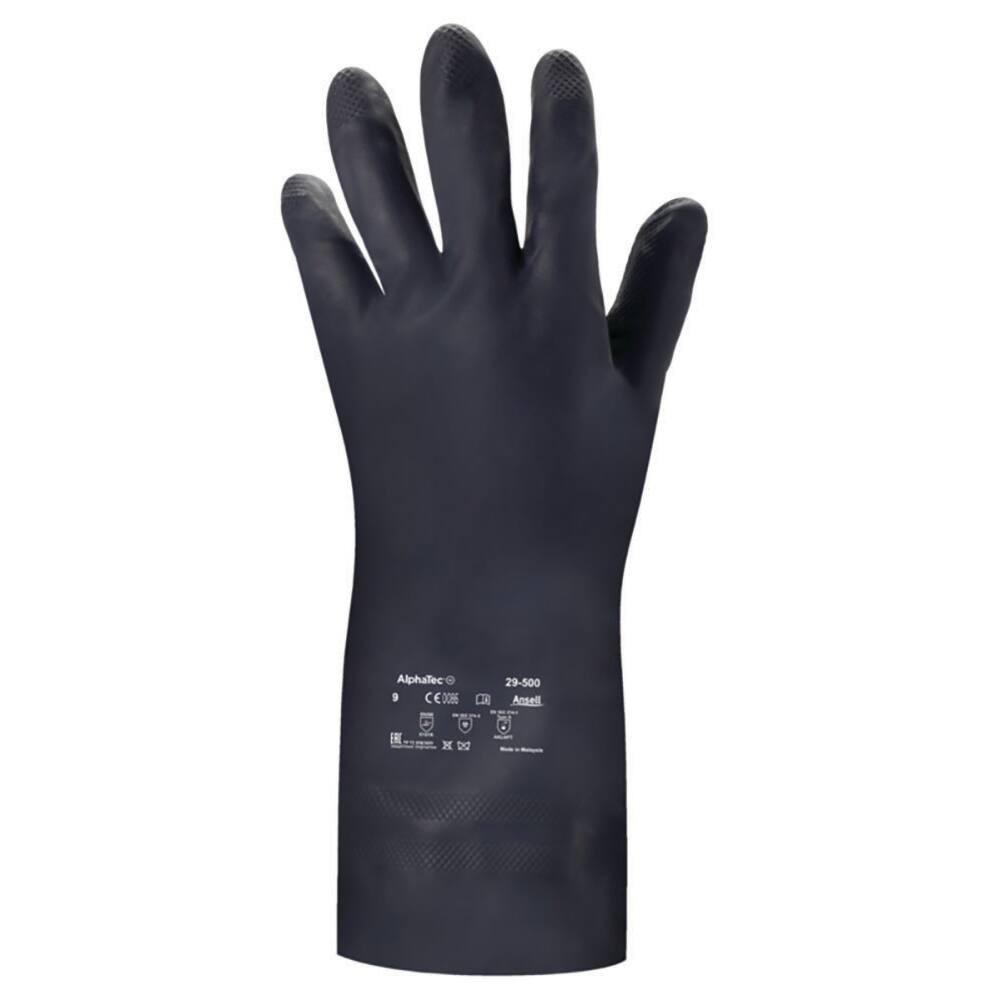 Ansell AlphaTec® 29-500 Chemical & Liquid Resistant Gloves - Neoprene/Latex - 300mm Flockline - Unsupported - Lozenge - Silicone Free/AS - Black - 8