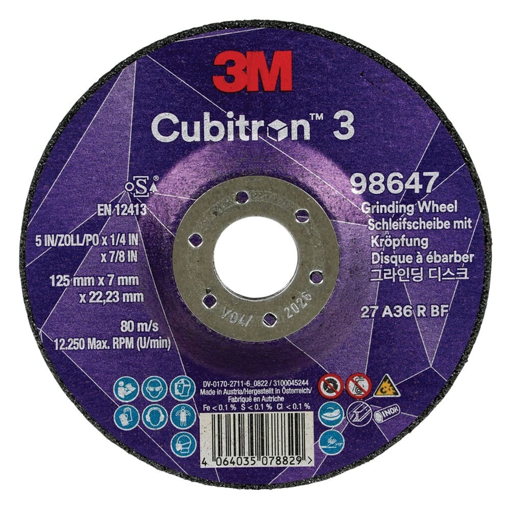 3M Cubitron 3 XC991967545 Depressed Centre Metal Grinding Wheel - 125x7x22mm