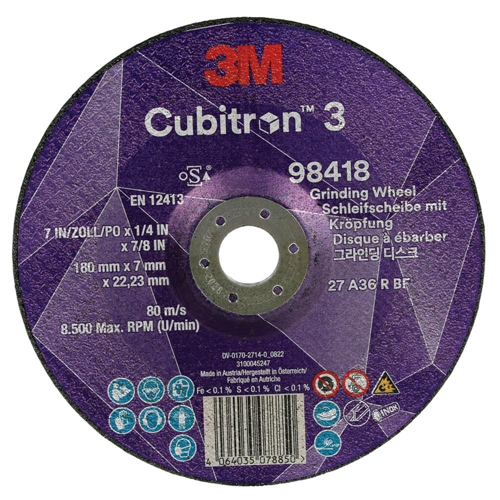 3M Cubitron 3 XC991967628 Depressed Centre Metal Grinding Wheel - 180x7x22mm