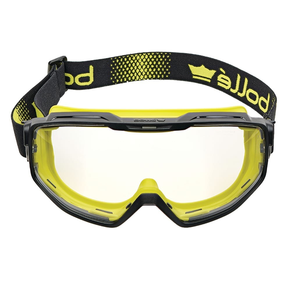 Bolle UNIVERSAL GOGGLE PC UNIVGN10W Safety Goggles - Vented Frame - Polyester/Spandex Strap - Anti-Fog/Anti-Scratch Coating - Clear Lens