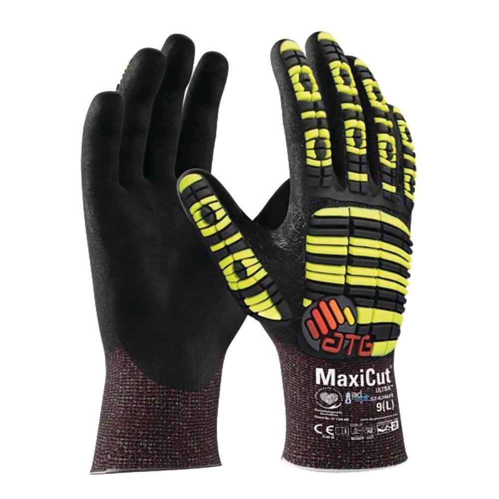 ATG MaxiCut® Ultra™ AD-APT® 52-6745FI Impact Protection Gloves - Cut F - UHMWPE Liner - Nitrile Palm Coated - Touchscreen - Black/Hi-Vis Yellow - 6