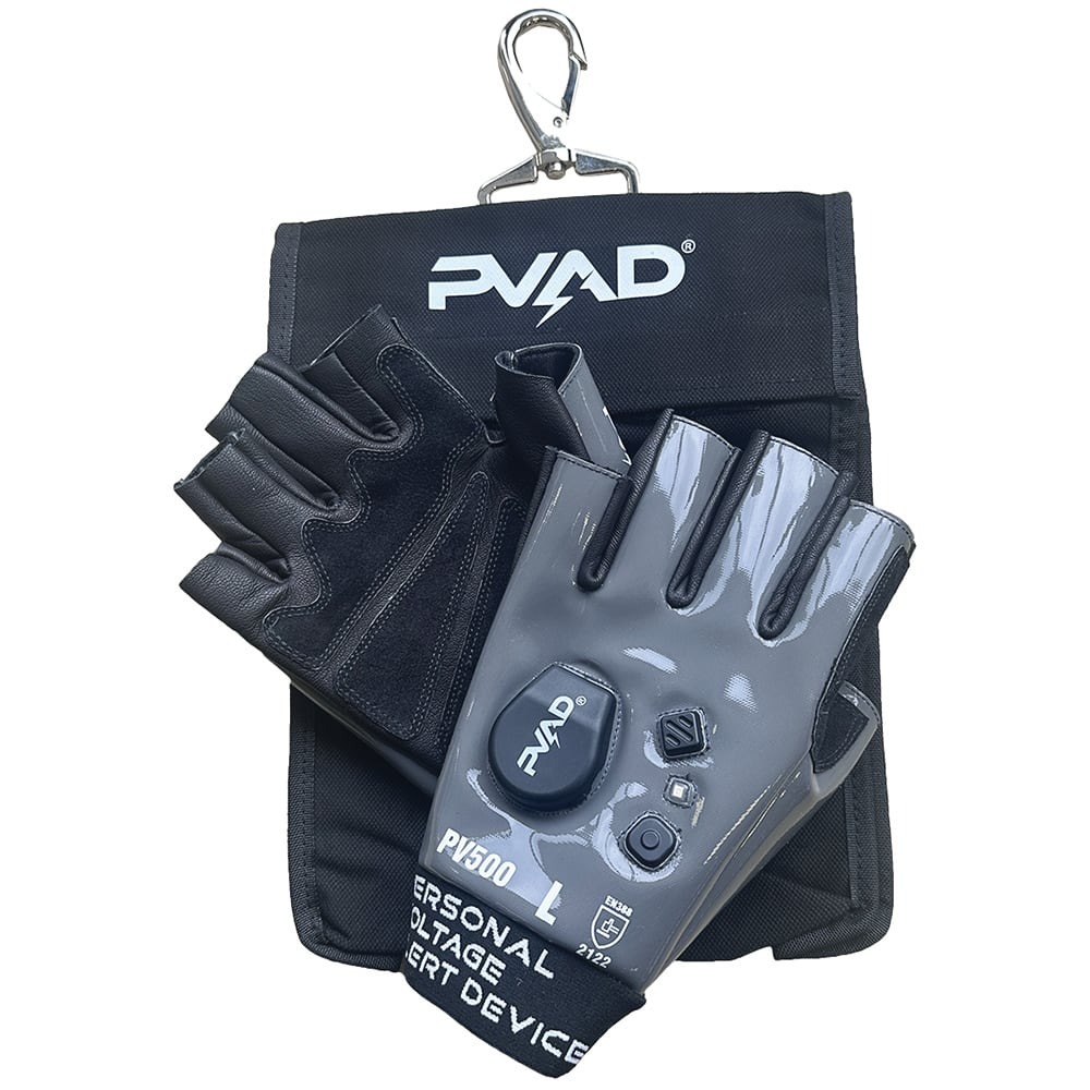 KOMODO Vigilant® PVAD® PV500 Tech Glove - Voltage Detection Gloves - Composite Material and Leather - Fingerless - Black/Grey - M - 1 pair