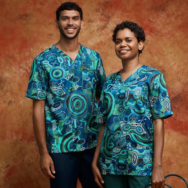 Introducing the Warlu Indigenous Print Scrub Top